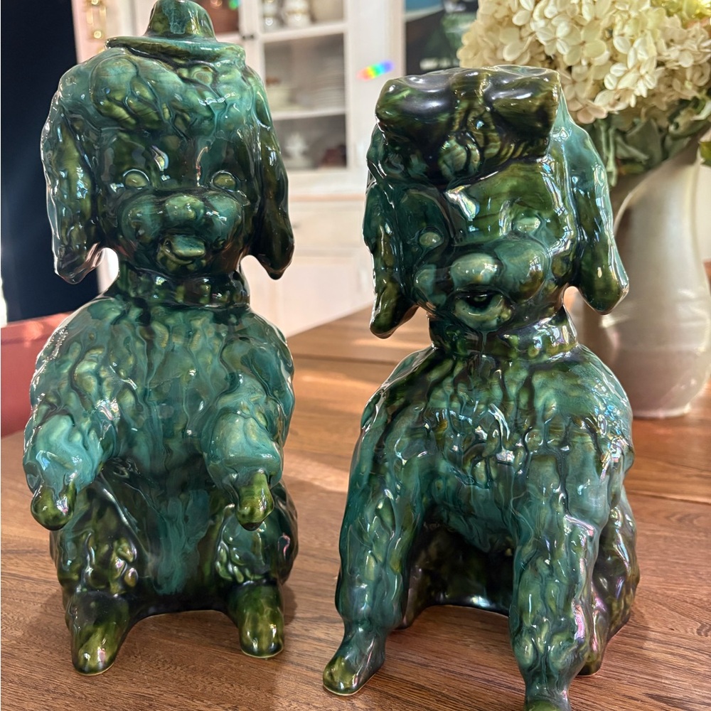 Vintage Green Ceramic Poodle Figurines